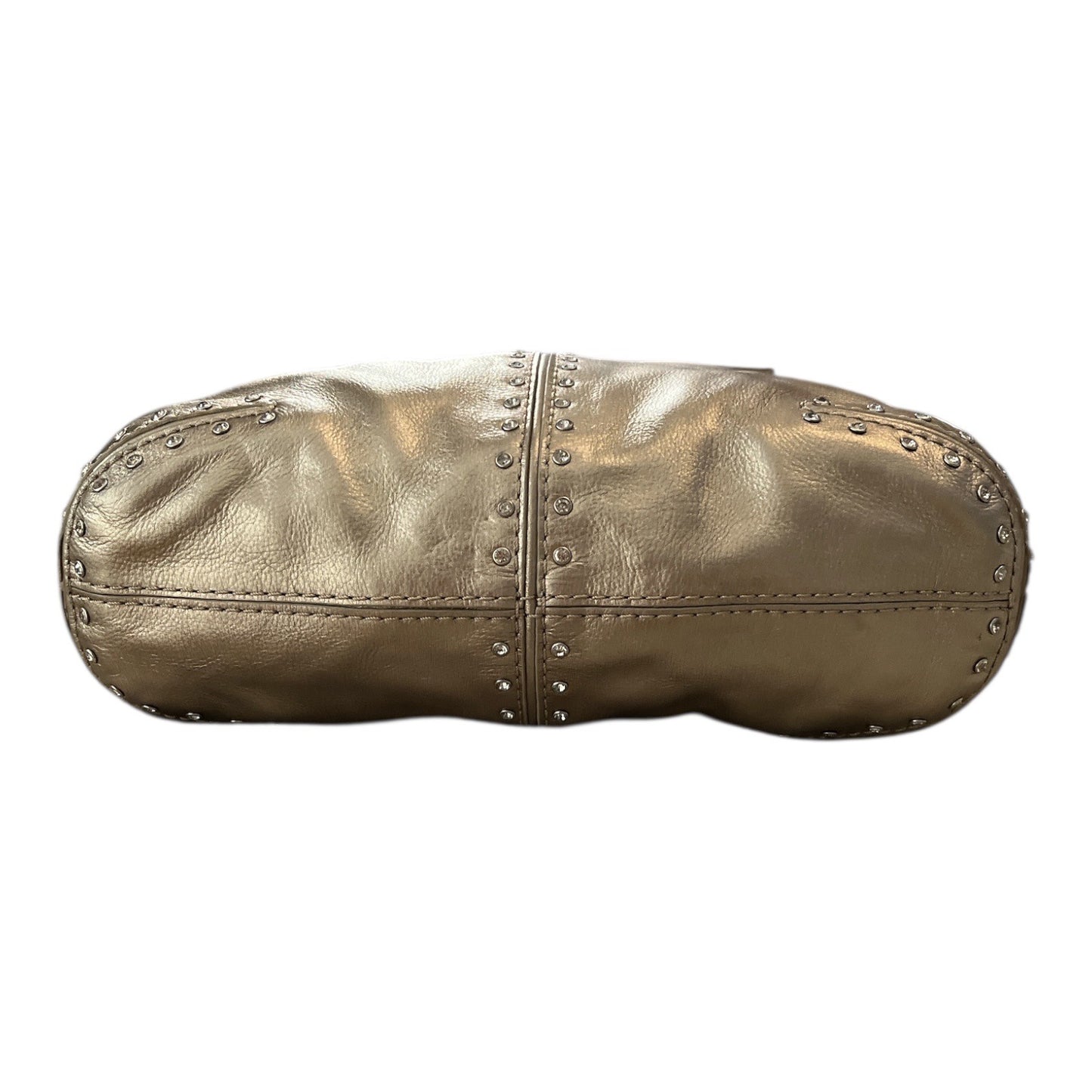 Michael Kors Gold Leather Satchel – Studded Rivet Detail – 8 x 12 x 3 in – 4” Drop