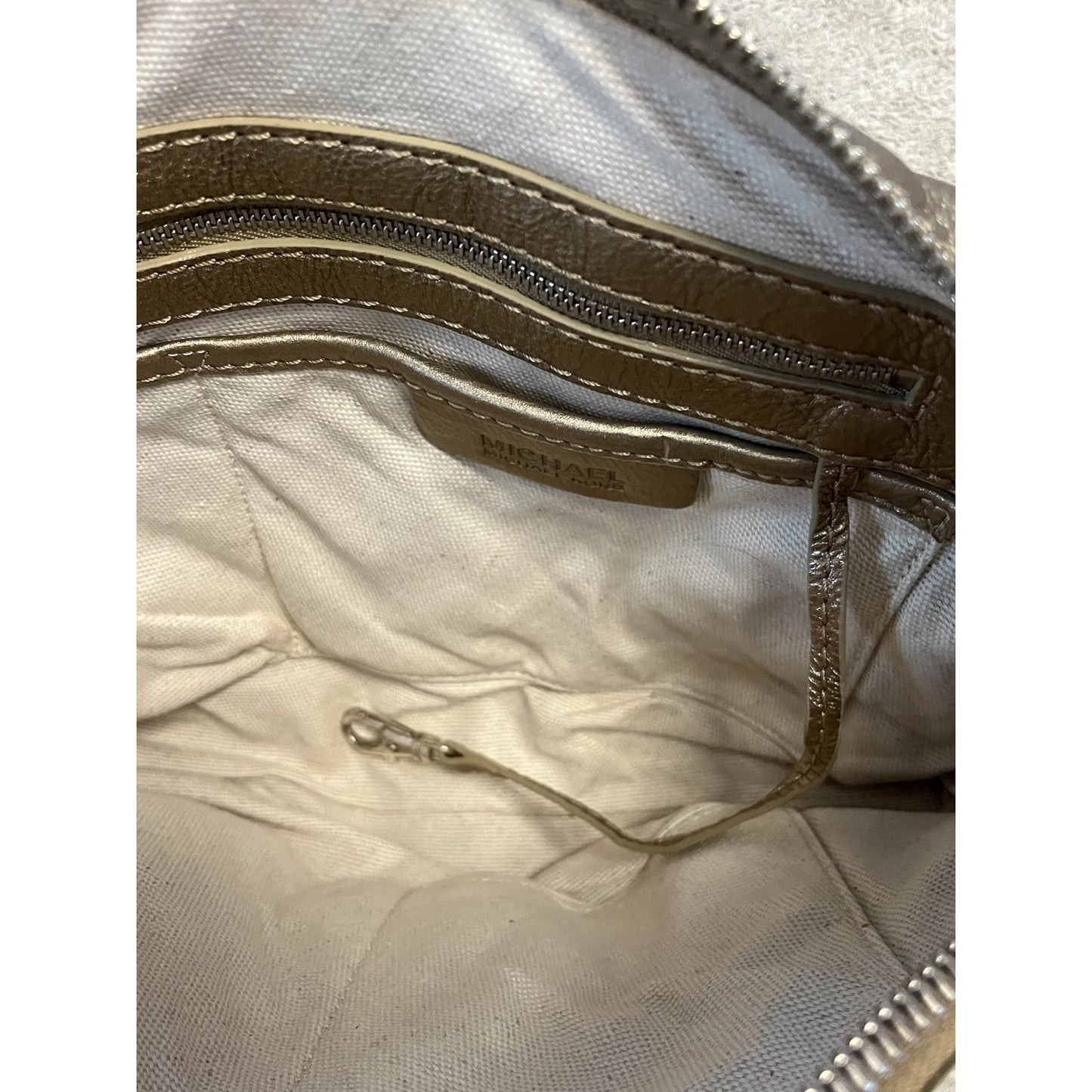 Michael Kors Gold Leather Satchel – Studded Rivet Detail – 8 x 12 x 3 in – 4” Drop