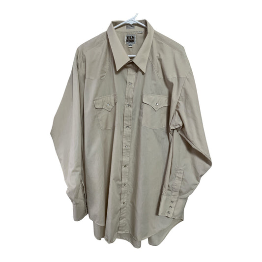 Vintage Ely Cattleman Tall Man Western Shirt Beige Pearl Snap 29x36