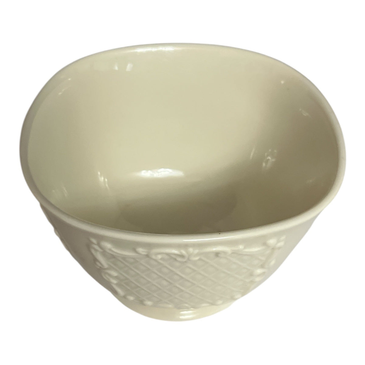 Lenox Ivory Porcelain Footed Bowl Embossed Lattice Scrollwork Gold Trim 4.5"