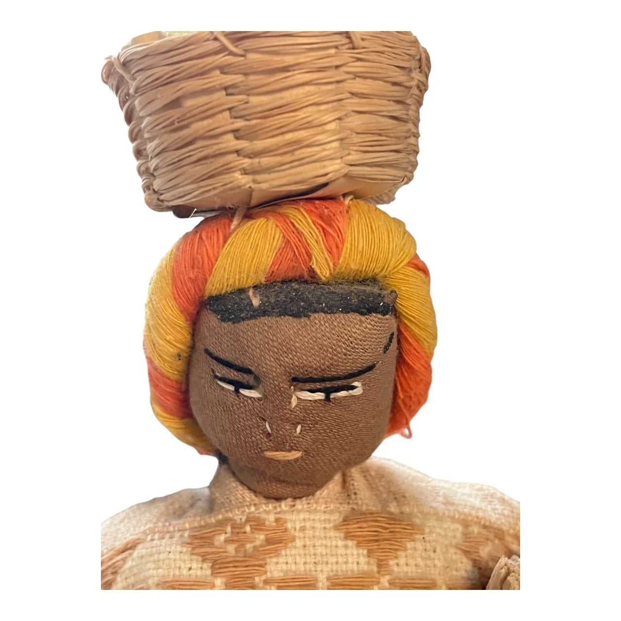 Vintage Handcrafted Guatemala Folk Art Doll Pair – Man & Woman – Woven Textiles, Wood Bases