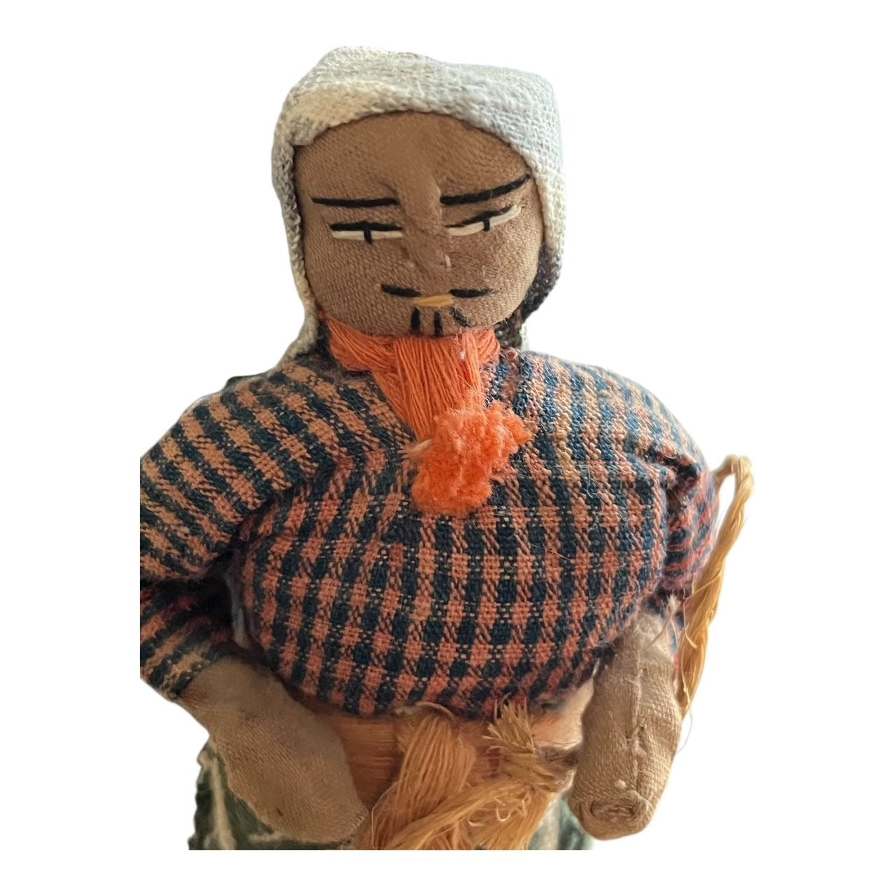 Vintage Handcrafted Guatemala Folk Art Doll Pair – Man & Woman – Woven Textiles, Wood Bases