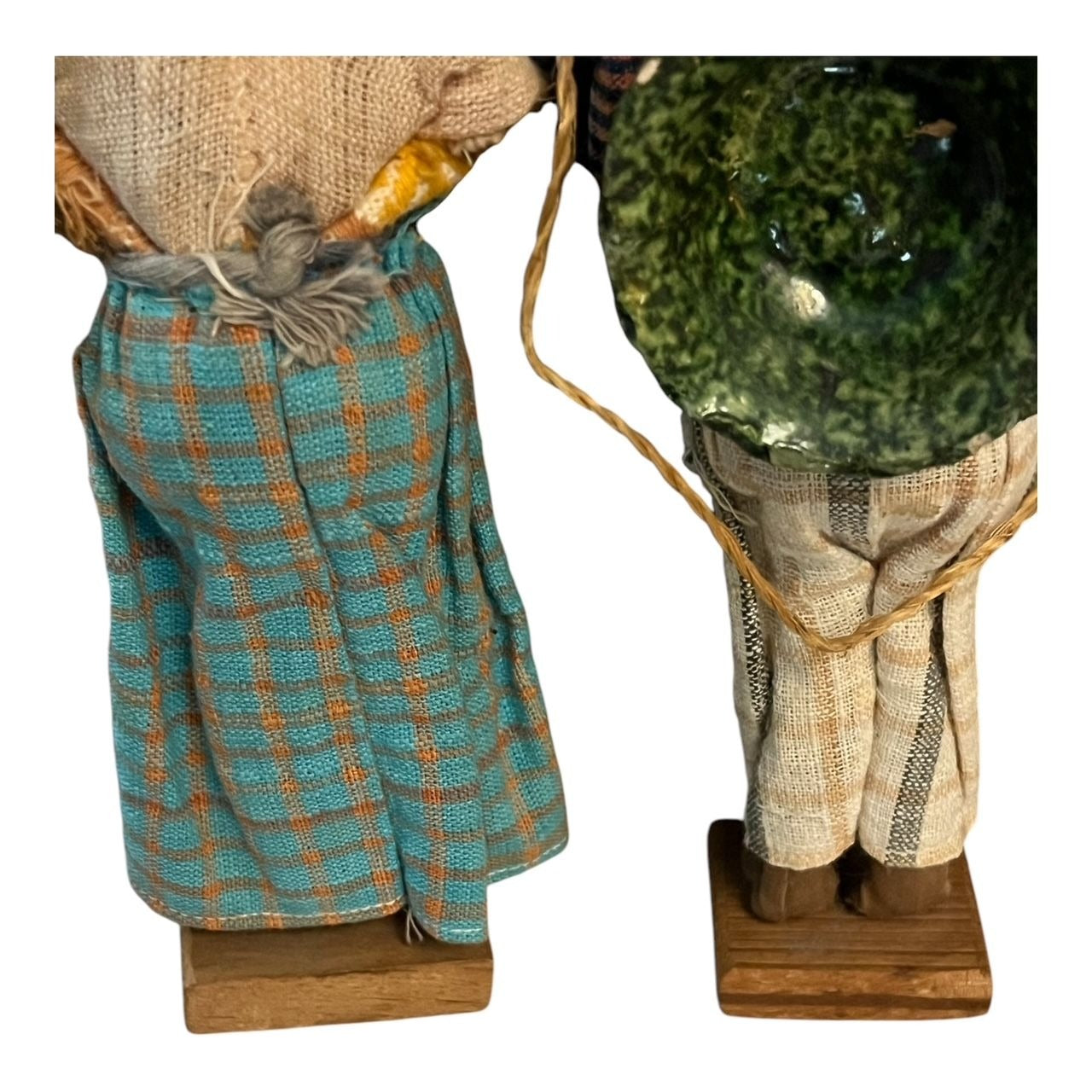 Vintage Handcrafted Guatemala Folk Art Doll Pair – Man & Woman – Woven Textiles, Wood Bases