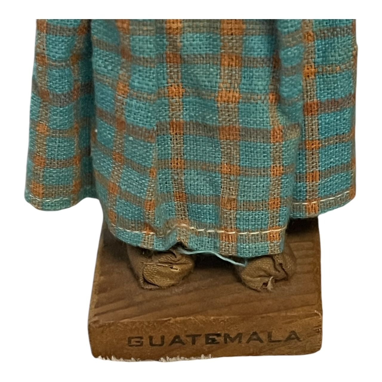 Vintage Handcrafted Guatemala Folk Art Doll Pair – Man & Woman – Woven Textiles, Wood Bases