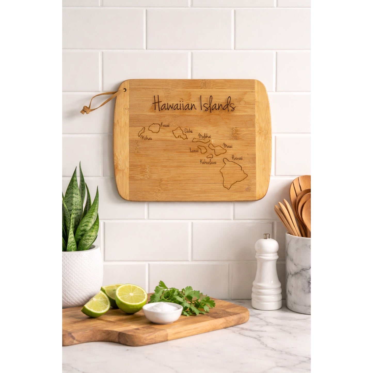 Totally Bamboo Hawaiian Islands Bamboo Cutting Board Wall Decor Engraved Map