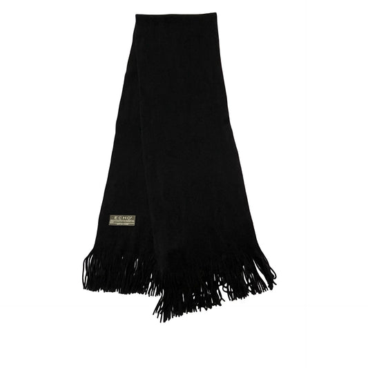Echo Black Fringe Scarf 60” Long Soft Acrylic Blend Classic Winter Wrap