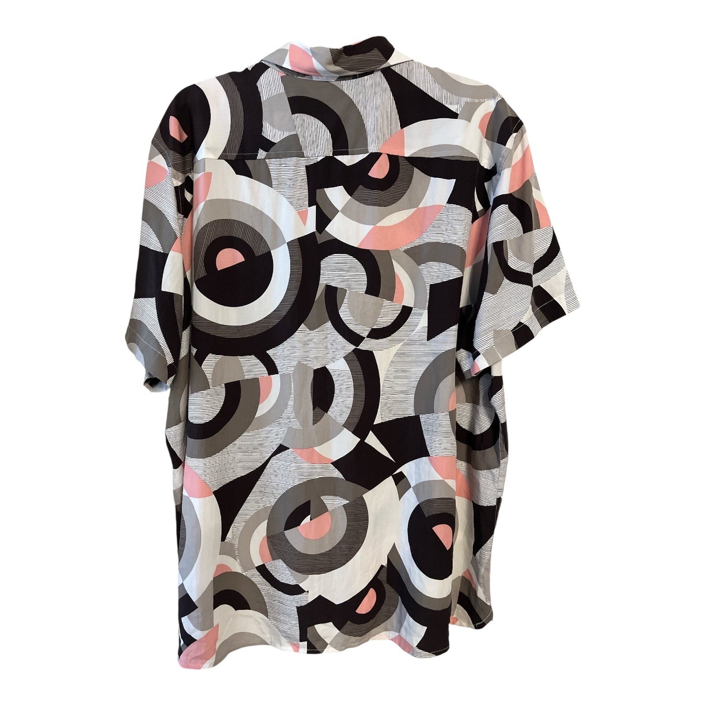 Perry Ellis Men’s XXLT Geometric Print Short-Sleeve Shirt – 100% Lyocell – Retro Circles, Black Gray Pink