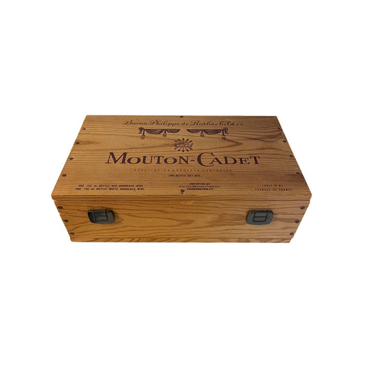 Vintage Mouton Cadet Wooden Wine Box Rothschild Bordeaux Crate 2 Bottle Storage Case