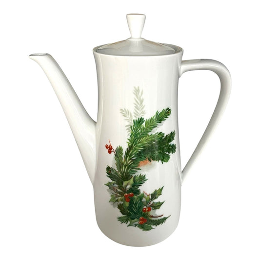 Seltmann Weiden Bavaria “Doris” Coffee Pot – Evergreen & Holly Pattern – West Germany Porcelain