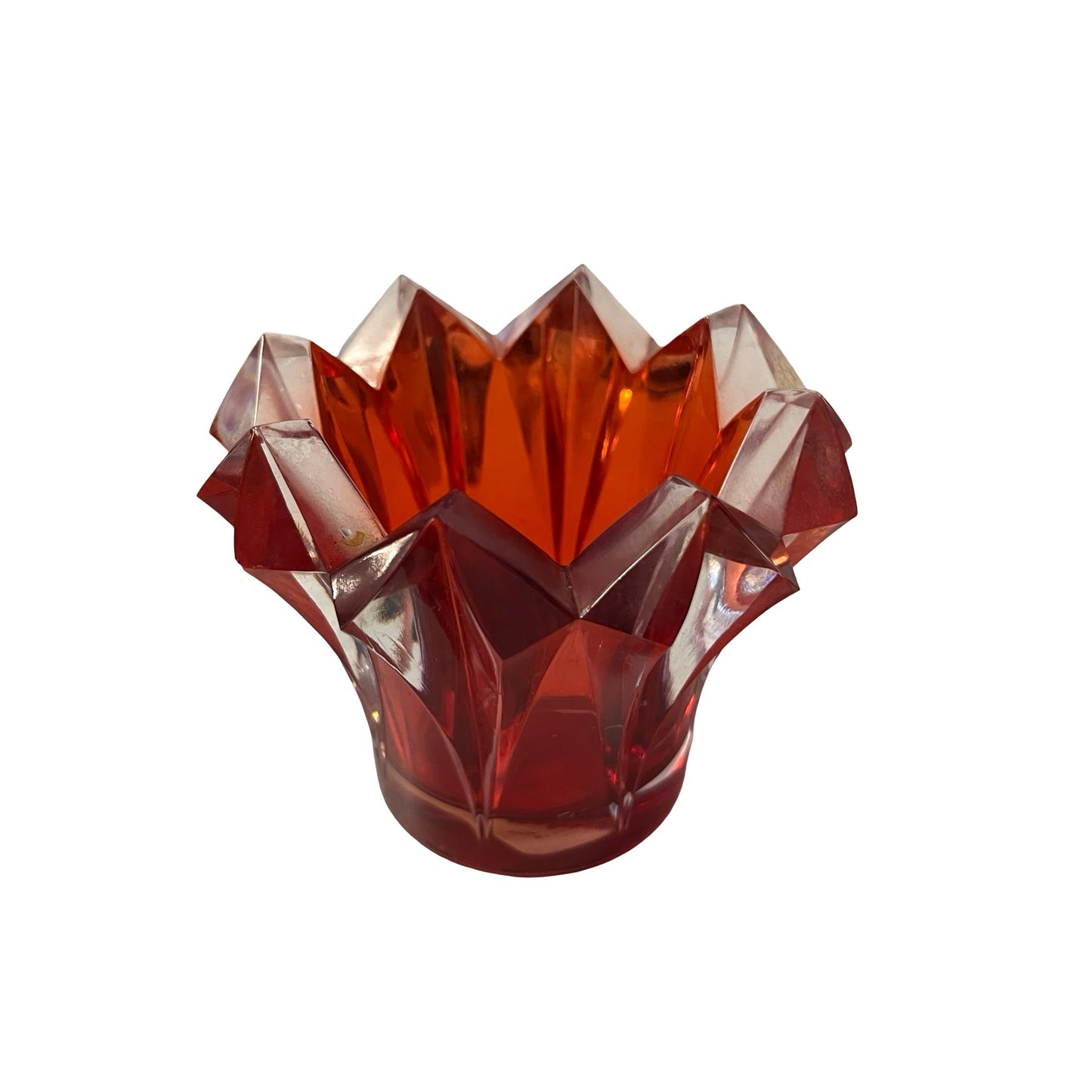 Vintage Bohemia Crystal Red Flash Glass Vase Czech Republic Faceted 4x4