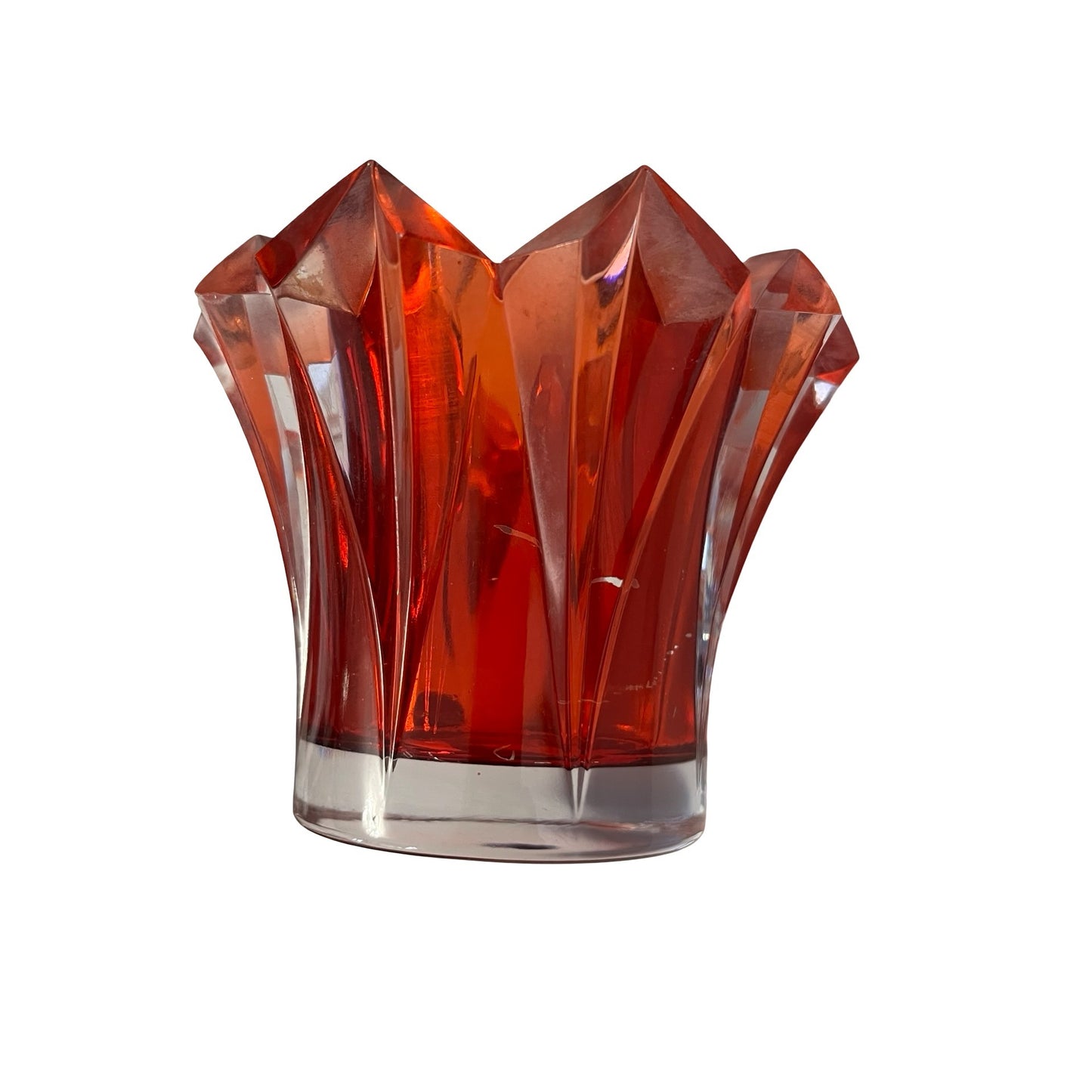 Vintage Bohemia Crystal Red Flash Glass Vase Czech Republic Faceted 4x4