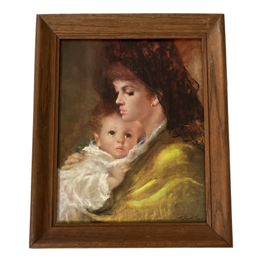 Vintage A. Pentitini Mother & Child Print – 14×16 Framed – 1960s-70s