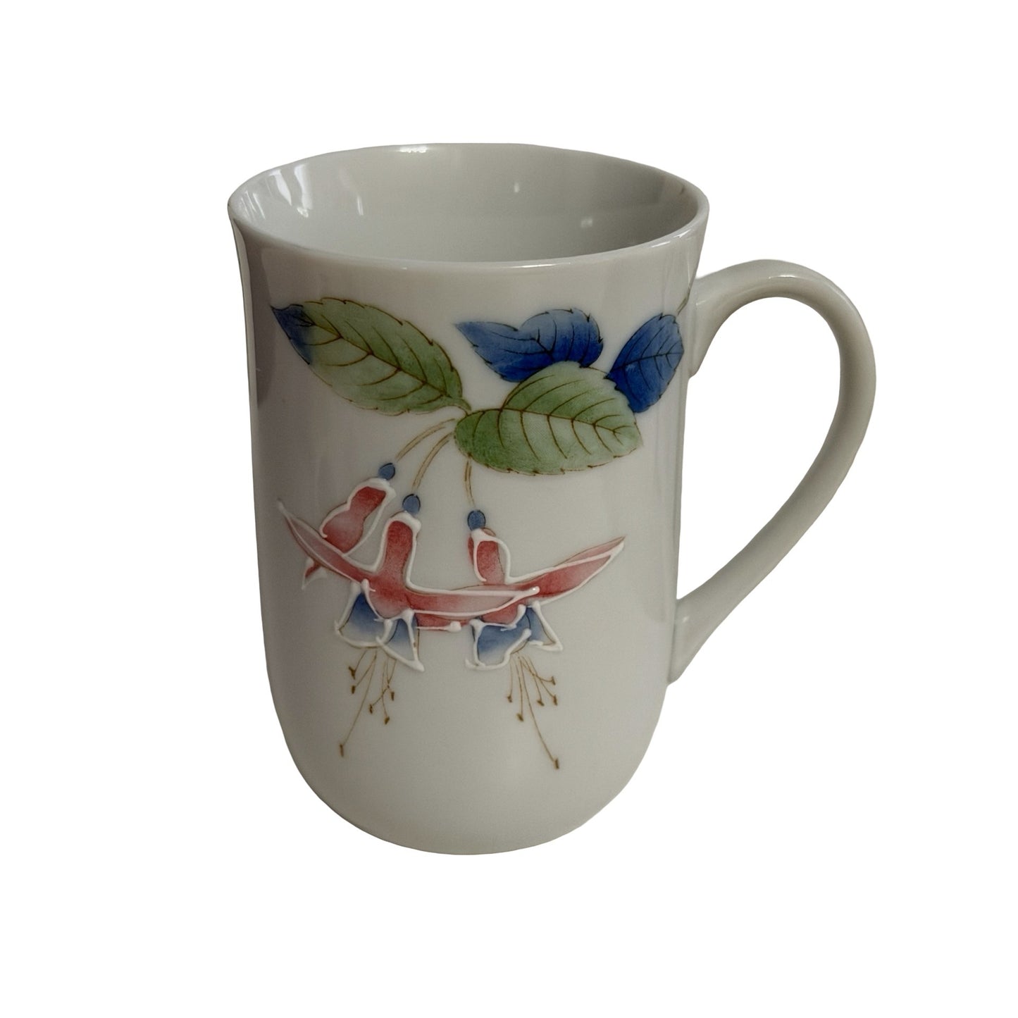Vintage Otagiri Japan Fuchsia Flower Mug Raised Floral Ceramic 1970s 1980s