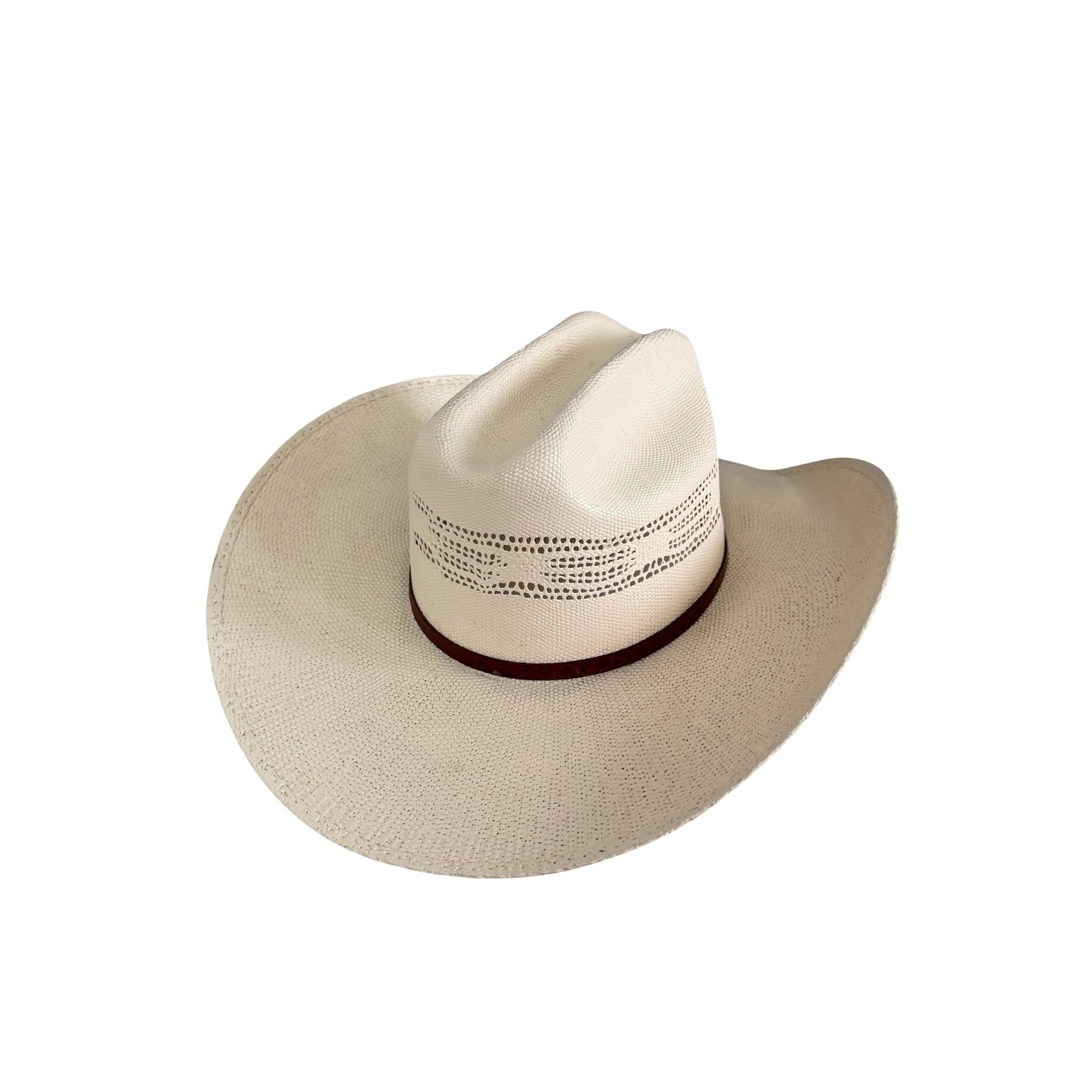 Turner Hat Company Bangora Straw Cowboy Hat Size 6 7/8 Small White Western Hat Ventilated Crown