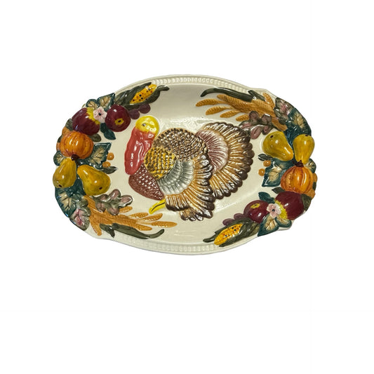 Beau Rivage Club Turkey Platter Thanksgiving Serving Tray Harvest Relief 19”