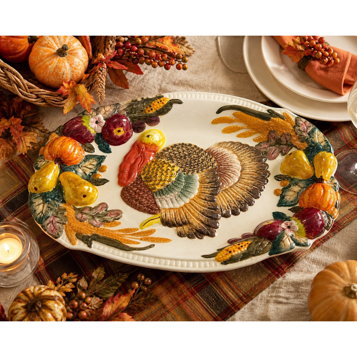 Beau Rivage Club Turkey Platter Thanksgiving Serving Tray Harvest Relief 19”
