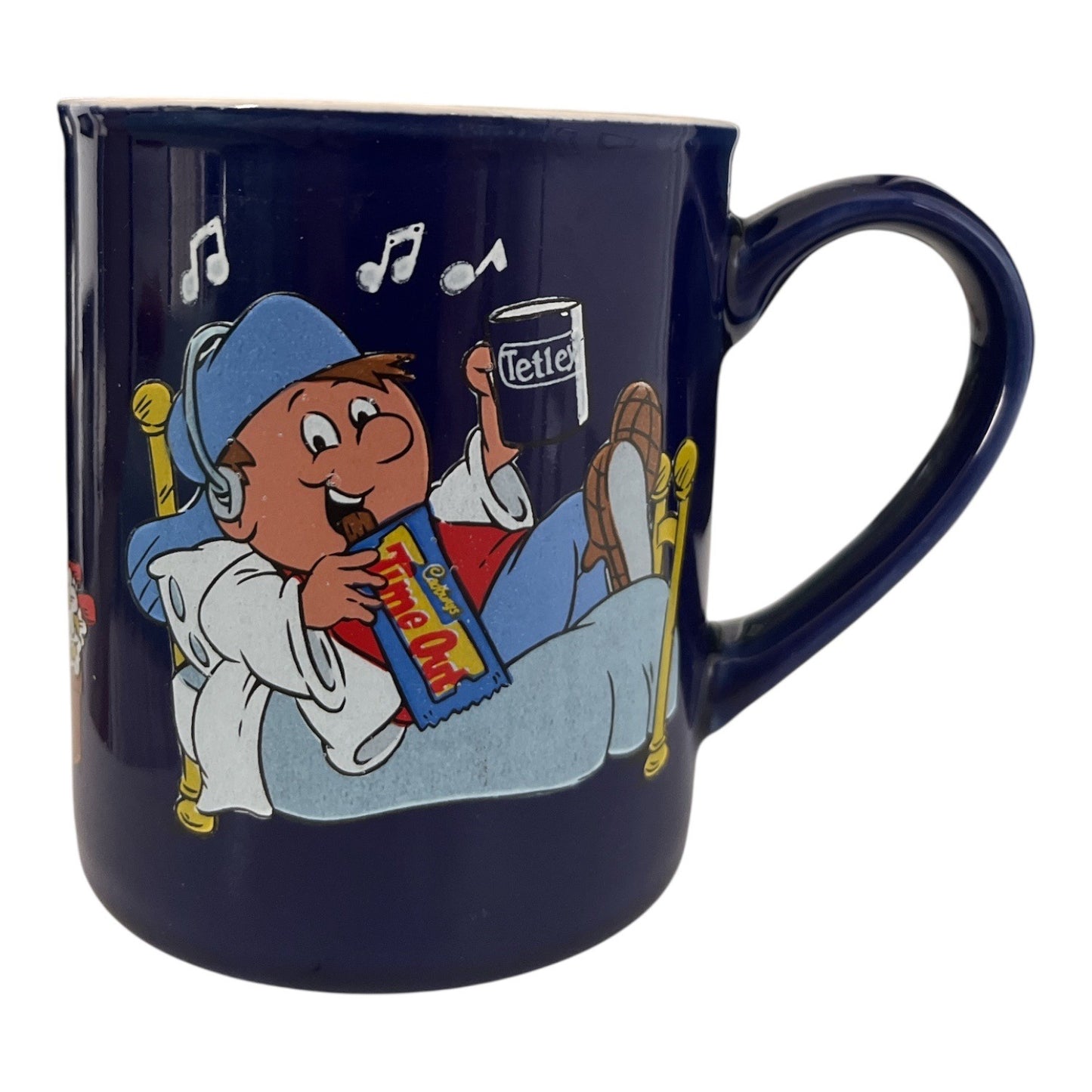 Vintage Tetley Tea Cadbury's Time Out Character Mug Blue Advertising Cup