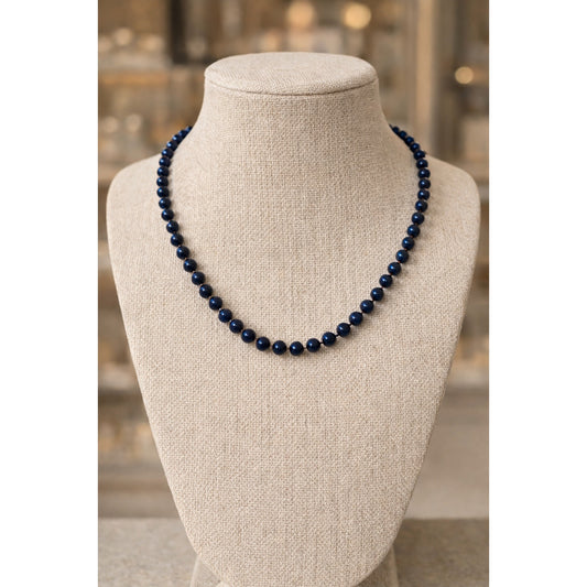 Napier Blue Bead Necklace 14 Inch Vintage Gold Tone Clasp