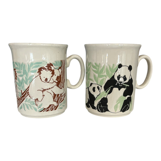 Set of 2 GT England Ceramic Mugs – Panda & Koala Bear Design – 80s-90s Made in England