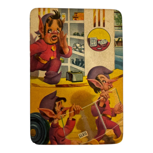 Vintage Elf Cartoon Gumball Trading Card – Glass Delivery Scene – 3.25 x 2.25"