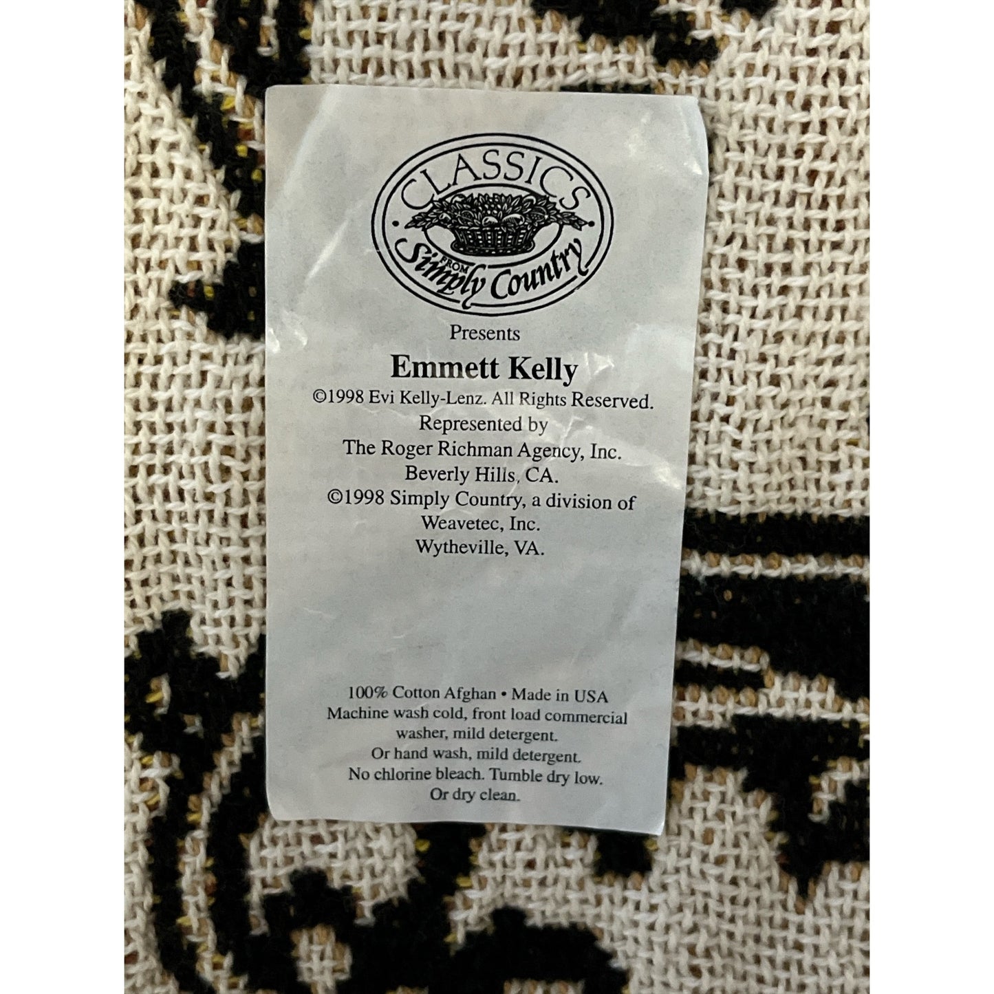 Emmett Kelly 100th Anniversary Special Edition Tapestry Throw Blanket Simply Country 1998