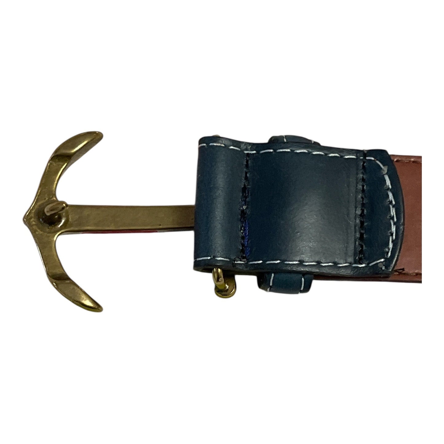 YRI Men’s Anchor Buckle Leather Belt – Navy Blue with Gold-Tone Hardware – Size 36/95 – Made in USA