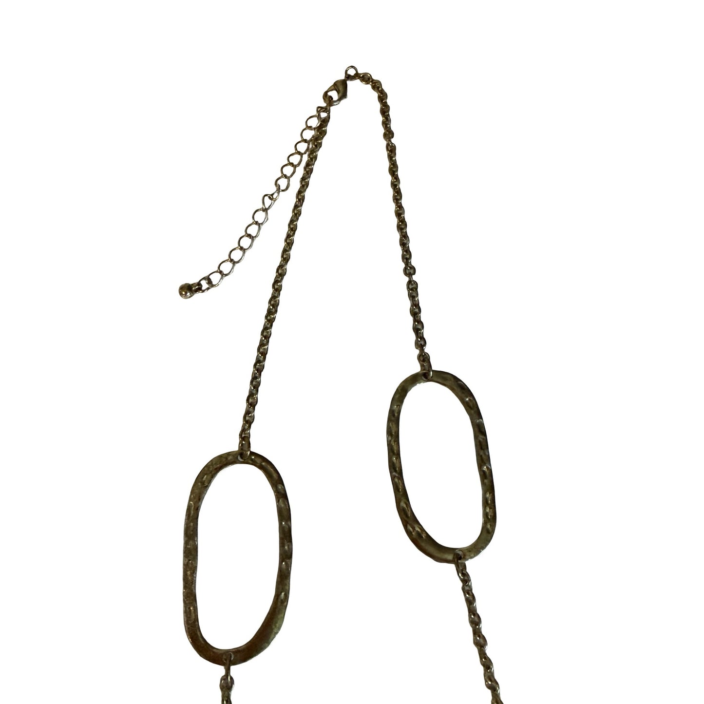 Vintage Hammered Gold Tone Open Oval Link Statement Necklace 34 Inch