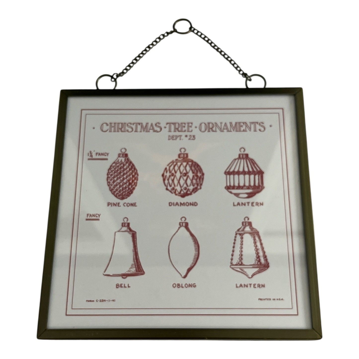 Christmas Tree Ornaments Framed Wall Art – 7x7 Vintage-Style Print with Chain Hanger (Target 2021)