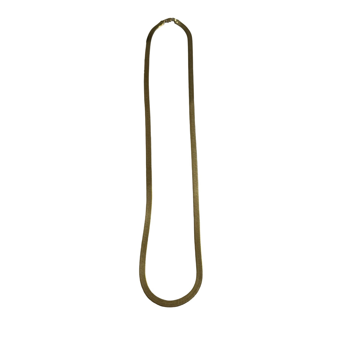 Vintage Gold Tone Herringbone Chain Necklace 34 Inch Long Flat Statement Jewelry