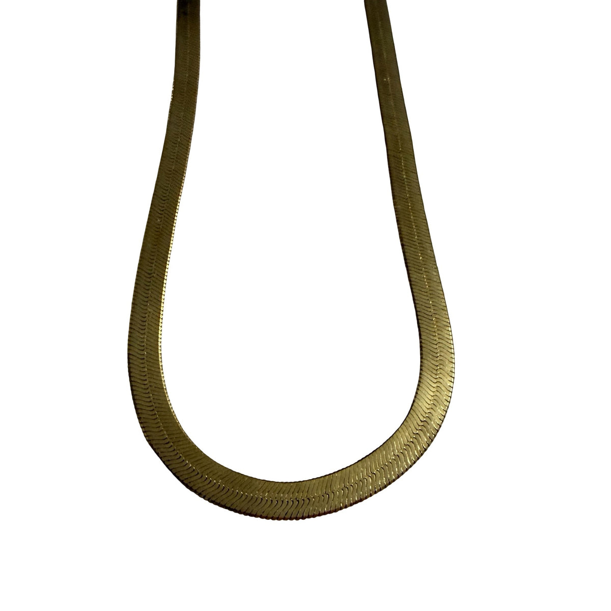 Vintage Gold Tone Herringbone Chain Necklace 34 Inch Long Flat Statement Jewelry