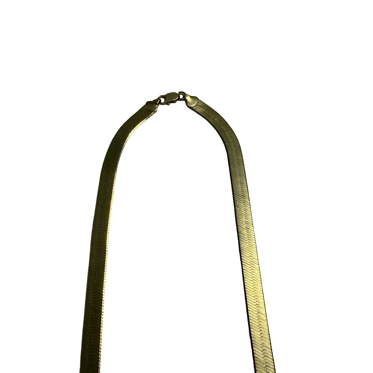 Vintage Gold Tone Herringbone Chain Necklace 34 Inch Long Flat Statement Jewelry