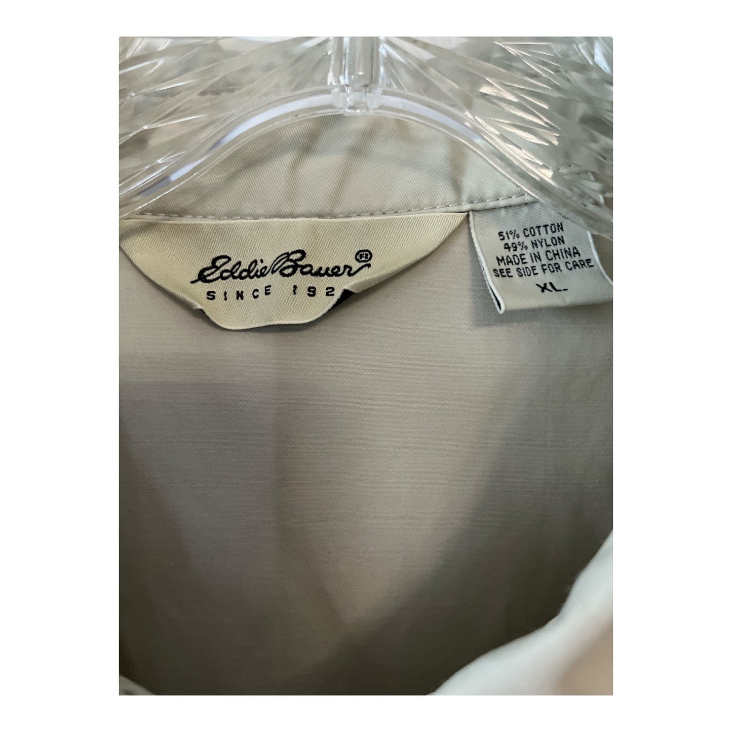 Eddie Bauer Men’s XL Beige Zip-Up Jacket – Lightweight Cotton Nylon Windbreaker