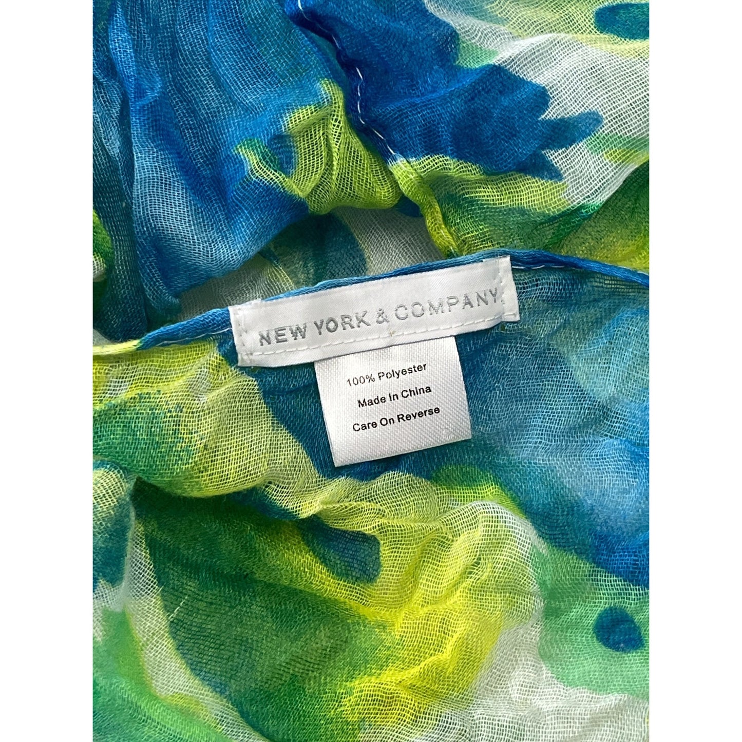 New York & Company Sheer Abstract Scarf Blue Green Yellow Lightweight Wrap