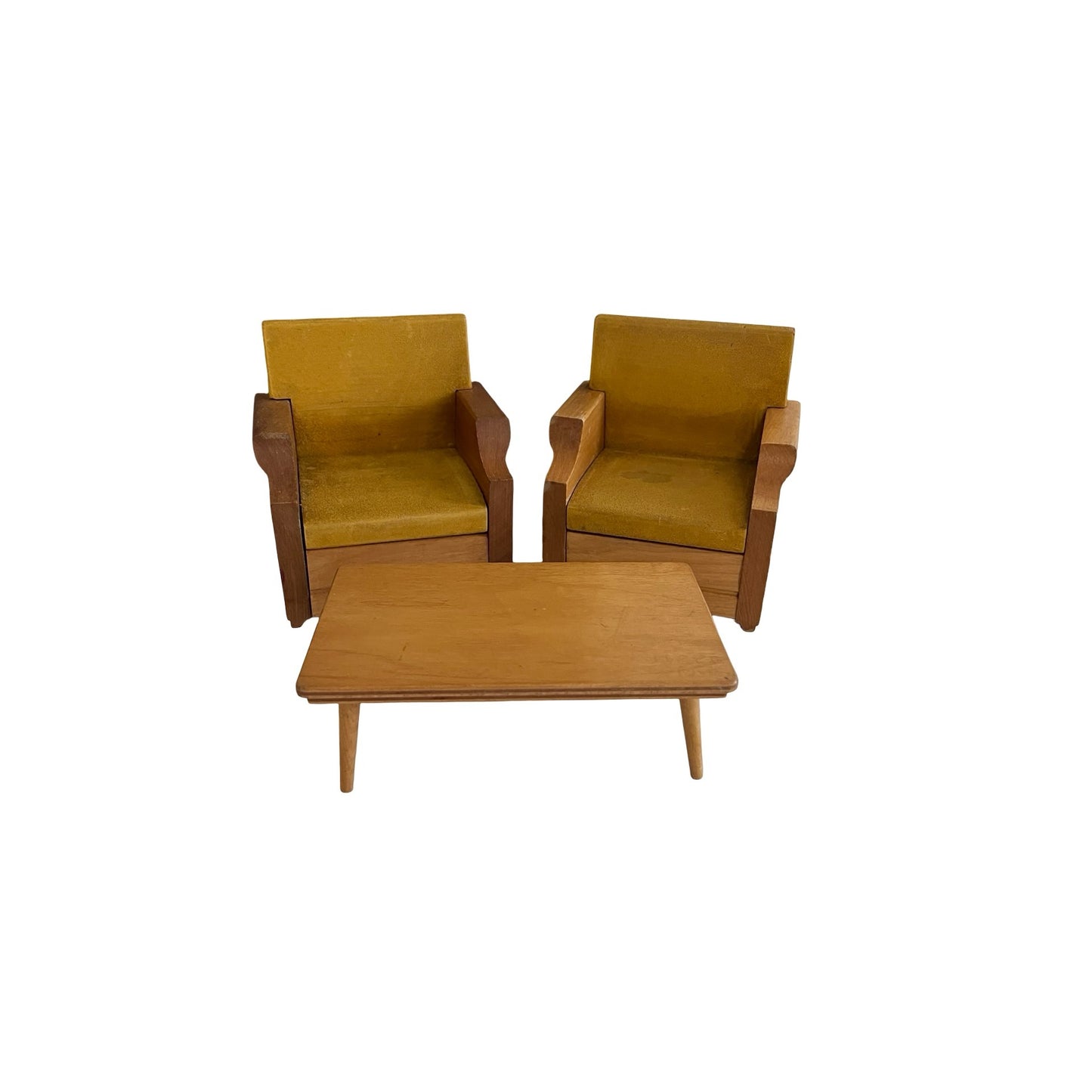 Vintage Strombecker Miniature Furniture Set Mid Century Chairs Coffee Table Wood MCM Large Scale 1950s