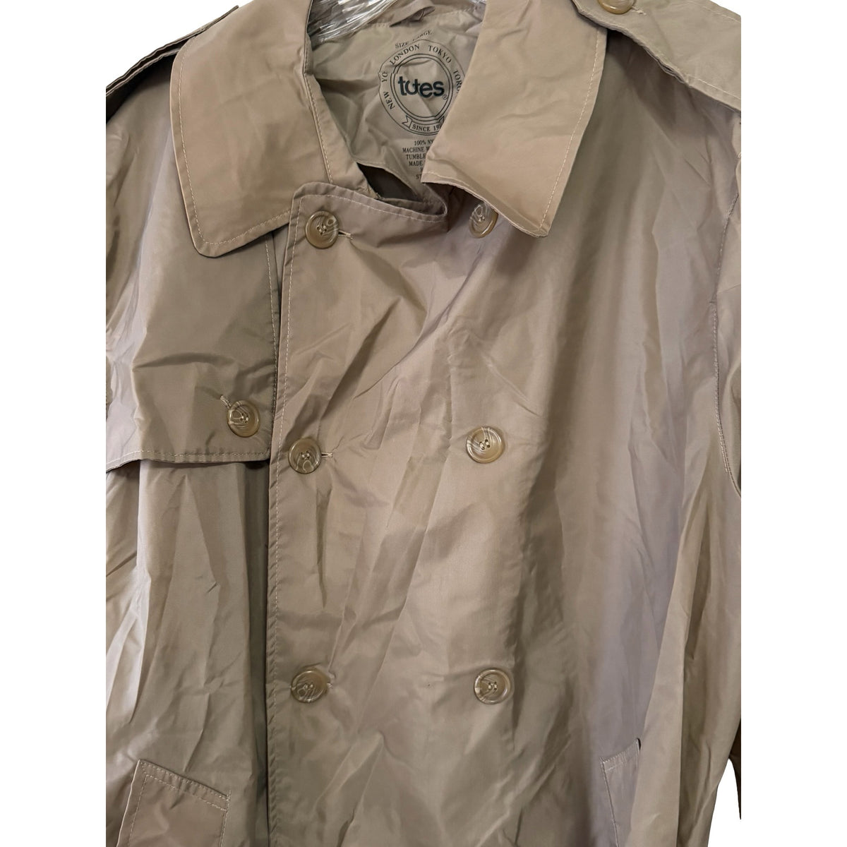 Vintage Totes Beige Packable Double Breasted Trench Raincoat Large Nylon