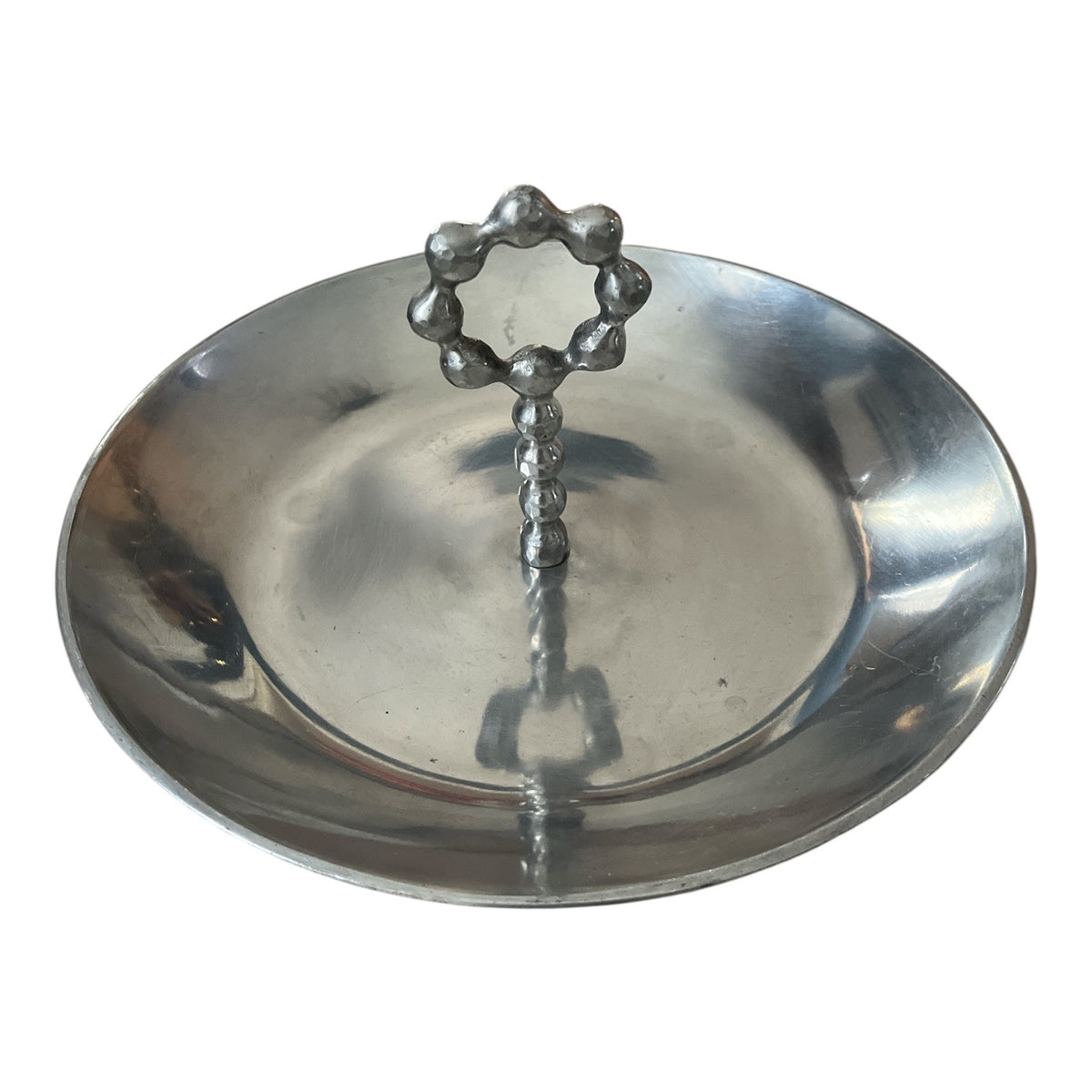 Threshold Cast Aluminum Footed Round Tray Center Ring Handle 12" Silver