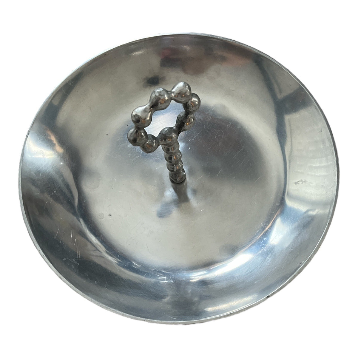 Threshold Cast Aluminum Footed Round Tray Center Ring Handle 12" Silver