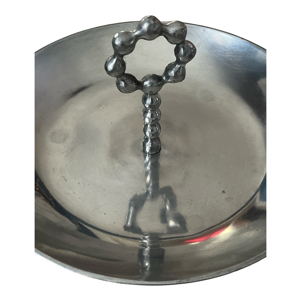 Threshold Cast Aluminum Footed Round Tray Center Ring Handle 12" Silver
