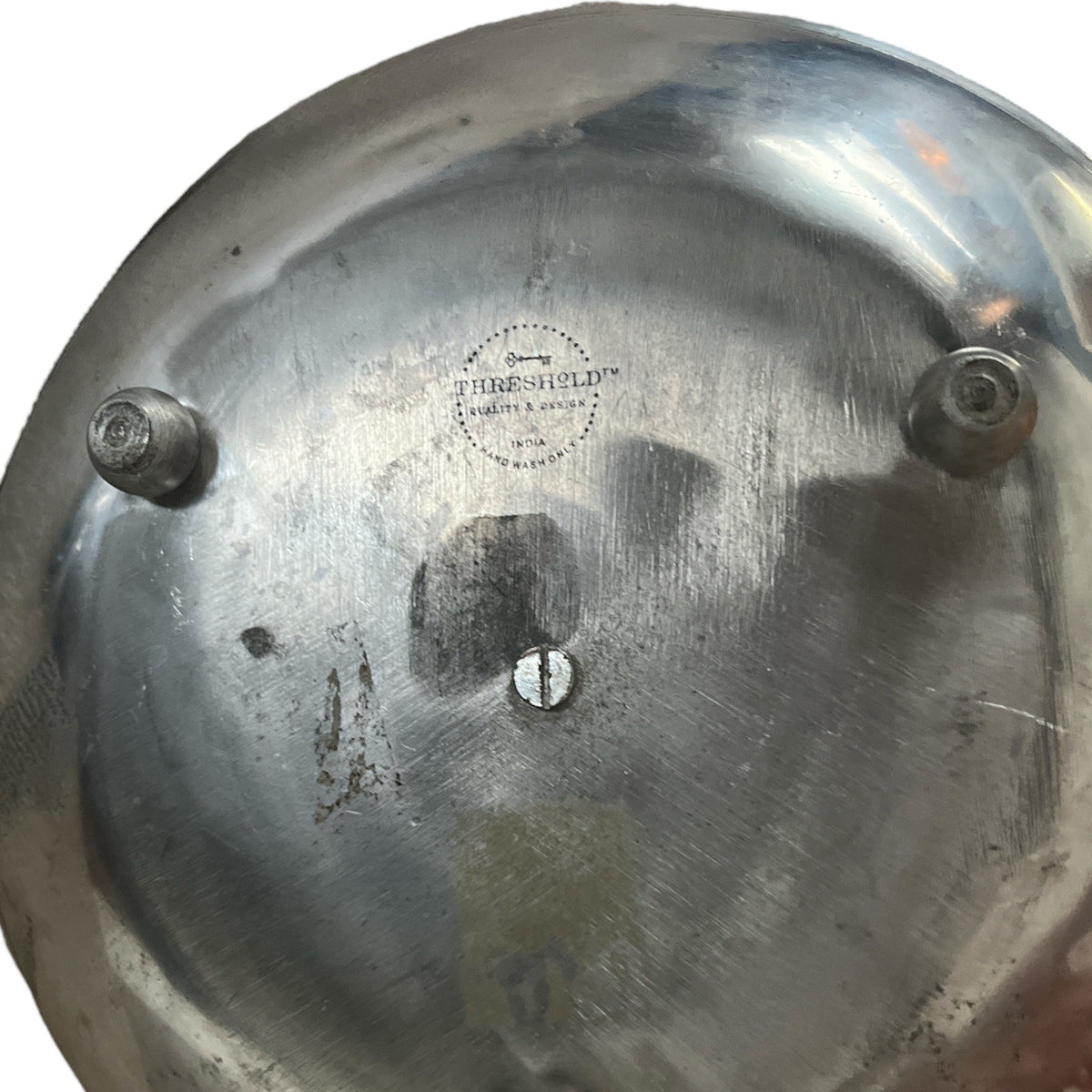 Threshold Cast Aluminum Footed Round Tray Center Ring Handle 12" Silver