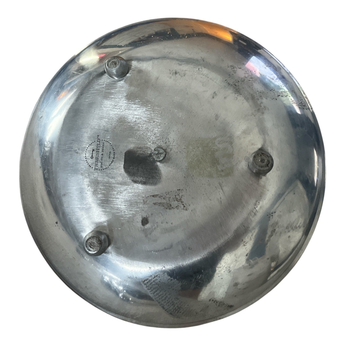 Threshold Cast Aluminum Footed Round Tray Center Ring Handle 12" Silver