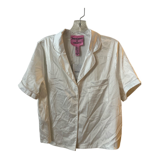 Juicy Couture X Forever 21 White Satin Pajama Set Button-Up Shirt & Shorts
