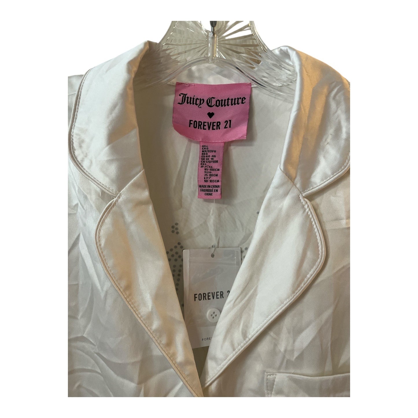 Juicy Couture X Forever 21 White Satin Pajama Set Button-Up Shirt & Shorts