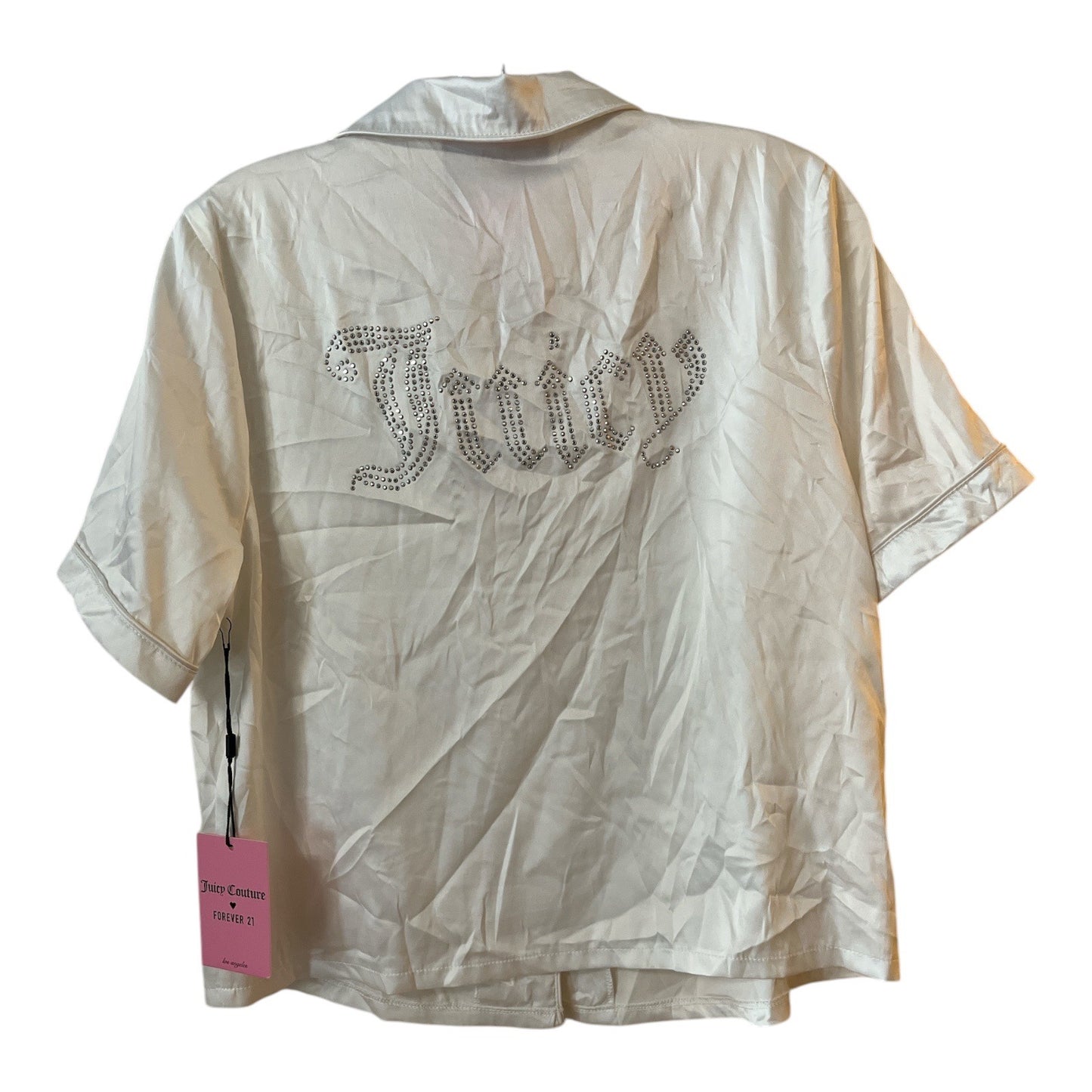 Juicy Couture X Forever 21 White Satin Pajama Set Button-Up Shirt & Shorts
