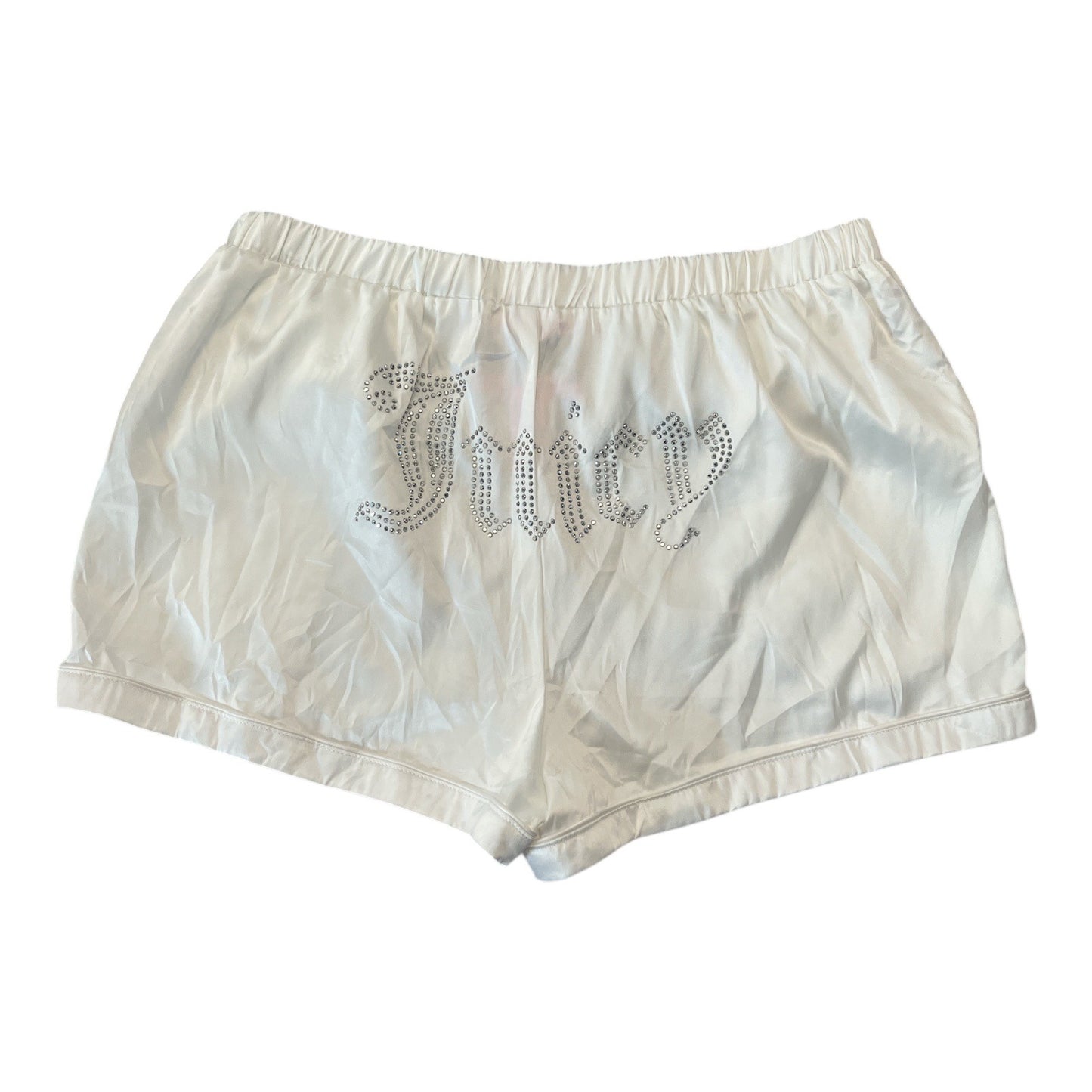 Juicy Couture X Forever 21 White Satin Pajama Set Button-Up Shirt & Shorts