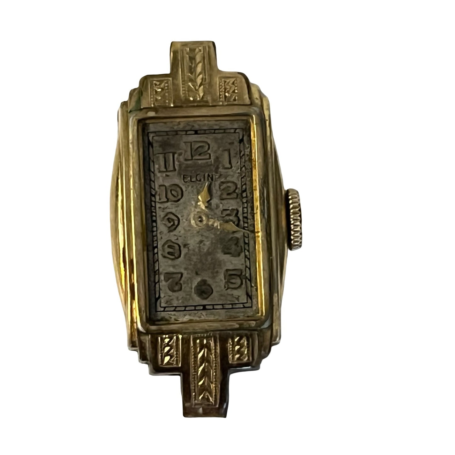 Vintage Elgin Art Deco Wristwatch Gold Filled Rectangular Case 1.25 Inch Untested