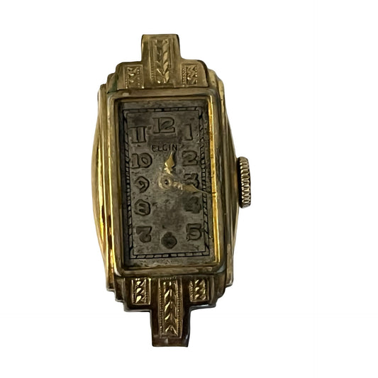 Vintage Elgin Art Deco Wristwatch Gold Filled Rectangular Case 1.25 Inch Untested