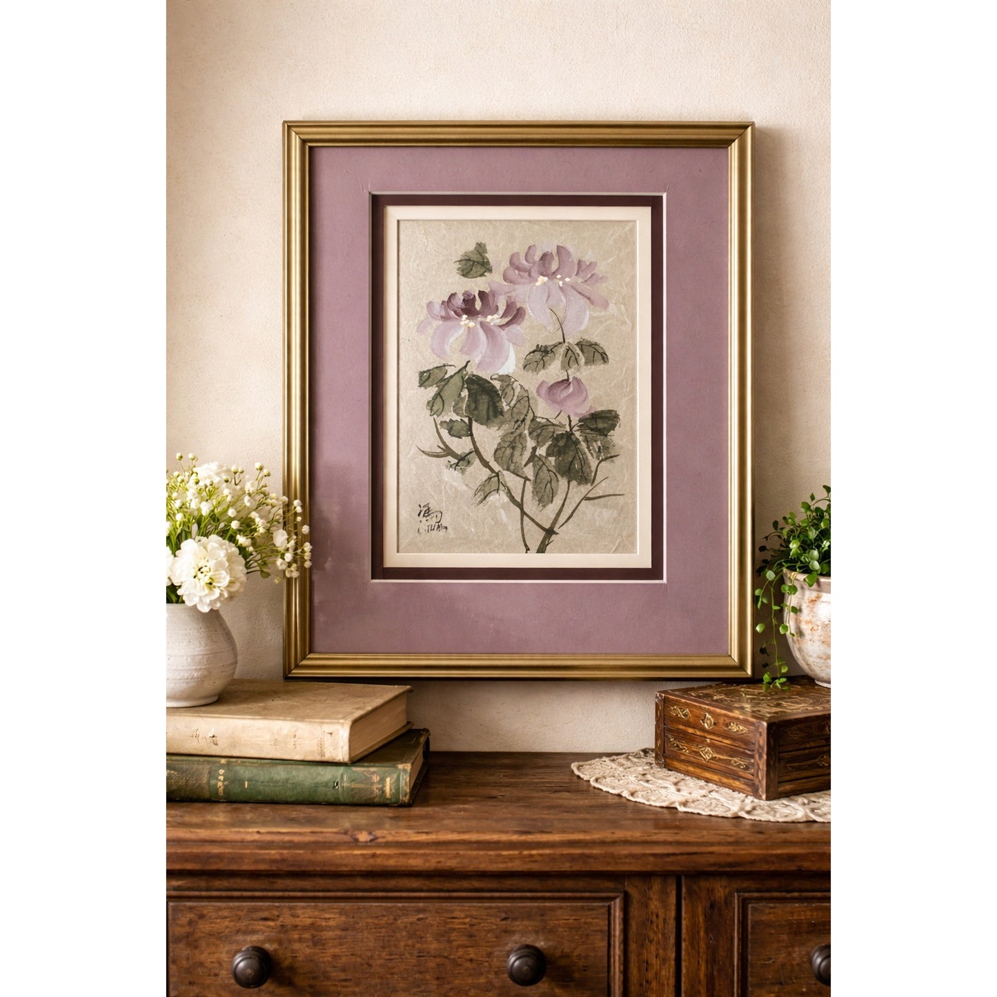 Chinese Brush Painting Floral Art Charlotte Fung Miller 8x10 Framed