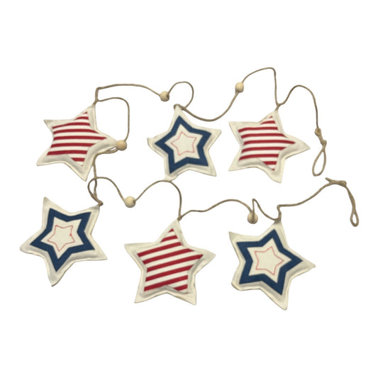 Tommy Bahama Patriotic Star Garland – 6 Foot Red, White & Blue Fabric Stars with Wooden Beads – Americana Decor