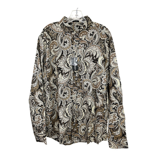 Coofandy Men's XL Paisley Long-Sleeve Button-Down Shirt – Brown/Black/Beige – Cotton Blend