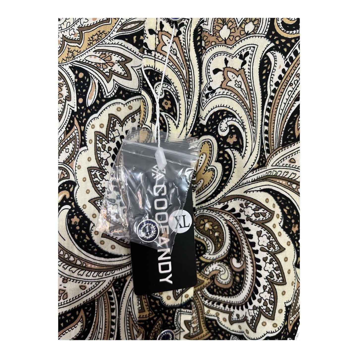 Coofandy Men's XL Paisley Long-Sleeve Button-Down Shirt – Brown/Black/Beige – Cotton Blend